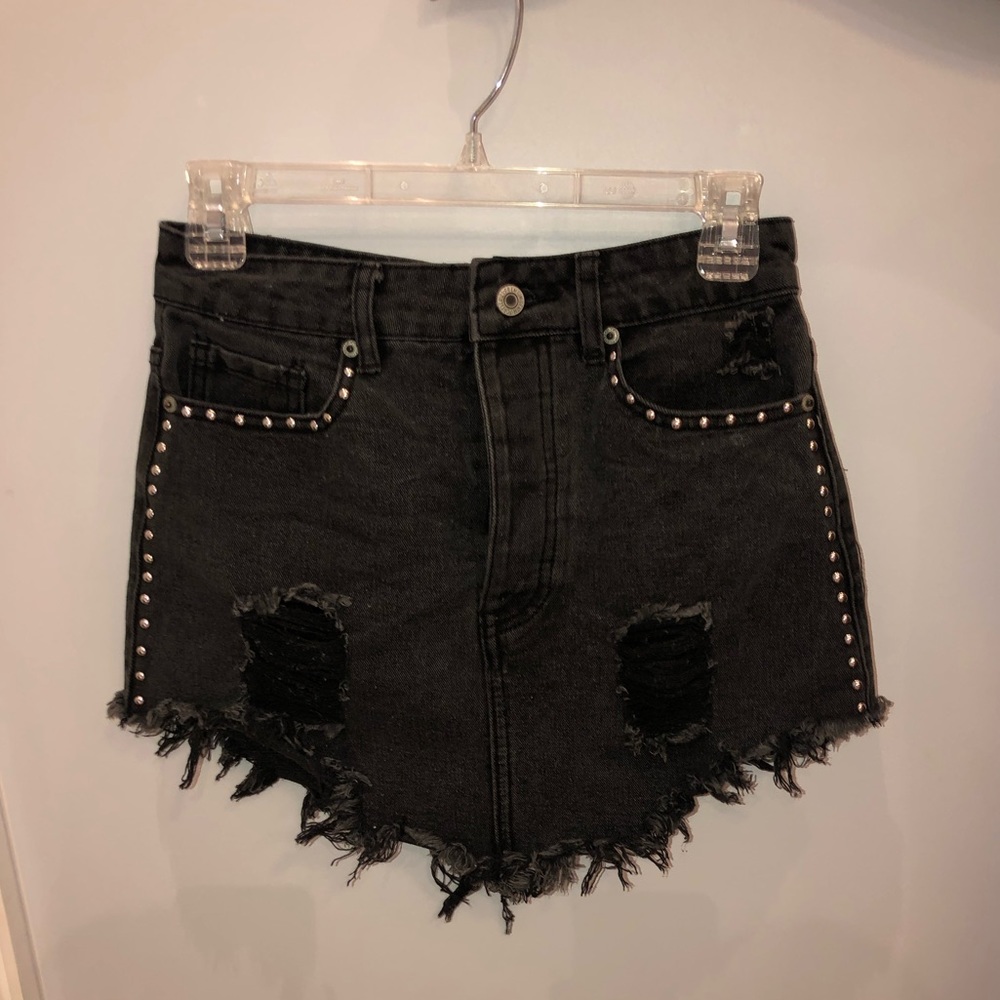 Black studded denim skirt